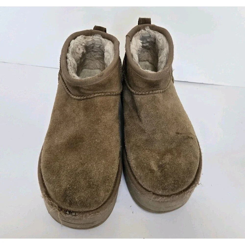 Ugg Boots Womens Size 7 Classic Ultra Mini Platform Burnt Cedar Suede Ankle